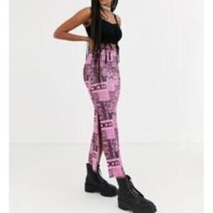 NWT New Girl Order Bodycon Midi Skirt in Pink Anime Newsprint Slit Womens Size S
